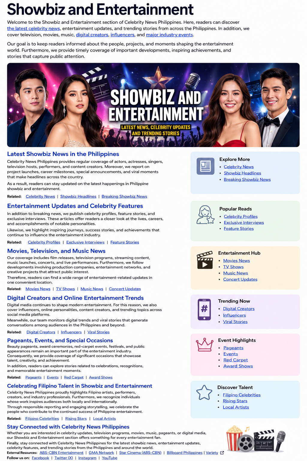 Showbiz and Entertainment Philippines news featuring celebrities, movies, television, and entertainment events