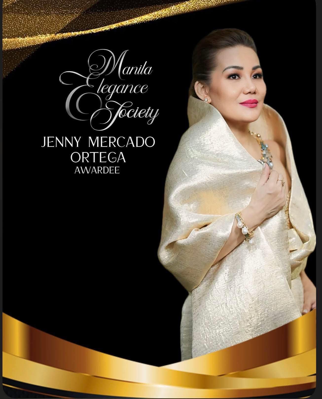 Jenny Mercado-Ortega honored by the Manila Elegance Society during the 2026 gala